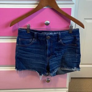 AEO Dark wash high rise jean shorts